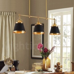 3-flammige Retro-Pendelleuchte im rustikalen Stil aus Messing mit Messingschirm