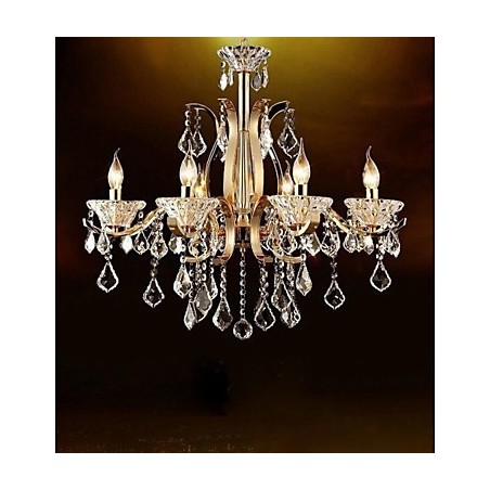 Hochwertiger Kronleuchter aus goldenem Schmiedeeisen und Kristall, 8 Lichter Hochwertiger Kronleuchter aus goldenem Schmiedeeisen und Kristall, 8 Lichter