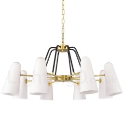 8-flammige Retro-Pendelleuchte aus rustikalem Messing mit Glasschirm