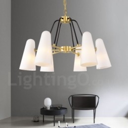 6-flammige Retro-Pendelleuchte aus rustikalem Messing mit Glasschirm