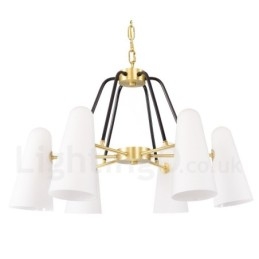 6-flammige Retro-Pendelleuchte aus rustikalem Messing mit Glasschirm