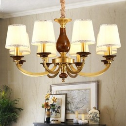 8-flammige Retro-Pendelleuchte aus rustikalem Messing mit Glasschirm