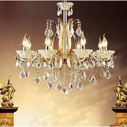 Hochwertiger Kronleuchter aus goldenem Schmiedeeisen und Kristall, 8 Lichter