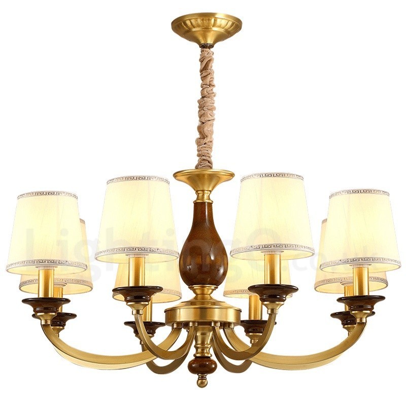 8-flammige Retro-Pendelleuchte aus rustikalem Messing mit Glasschirm