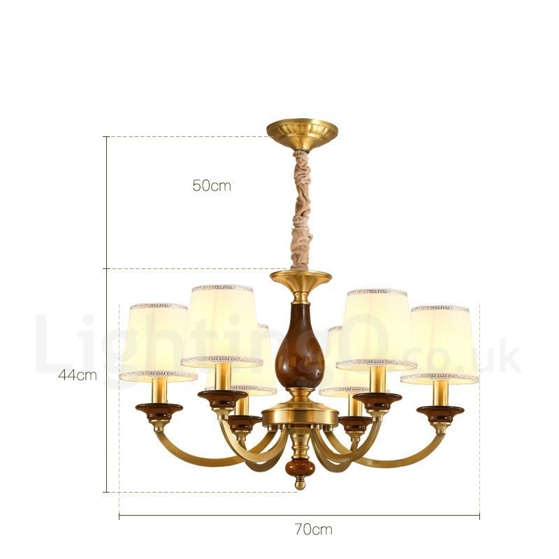 6-flammige Retro-Pendelleuchte aus rustikalem Messing mit Glasschirm