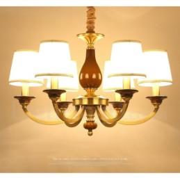 6-flammige Retro-Pendelleuchte aus rustikalem Messing mit Glasschirm