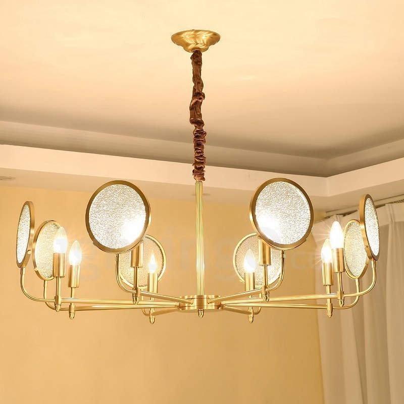 8-flammige Retro-Pendelleuchte aus rustikalem Messing mit Glasschirm