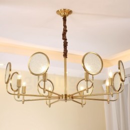 8-flammige Retro-Pendelleuchte aus rustikalem Messing mit Glasschirm