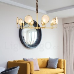 8-flammige Retro-Pendelleuchte aus rustikalem Messing mit Glasschirm