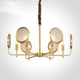 6-flammige Retro-Pendelleuchte aus rustikalem Messing mit Glasschirm