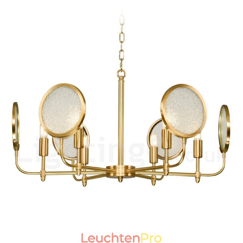 6-flammige Retro-Pendelleuchte aus rustikalem Messing mit Glasschirm