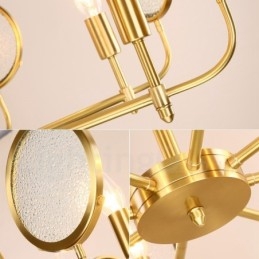 6-flammige Retro-Pendelleuchte aus rustikalem Messing mit Glasschirm