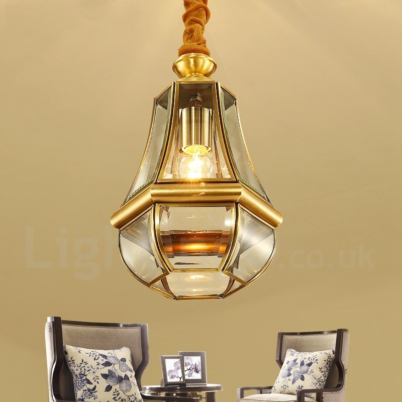 1 Licht Retro Rustikal Luxus Messing Pendelleuchte Kronleuchter mit Glasschirm