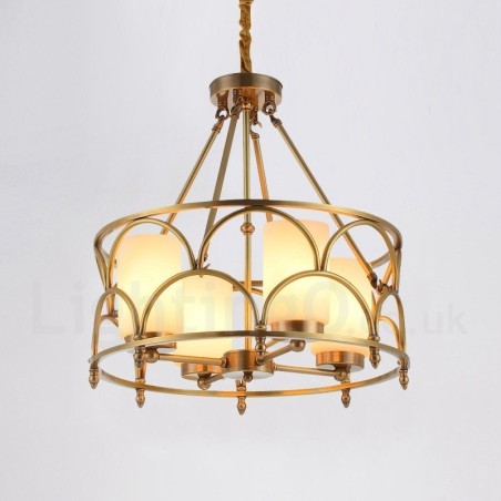 4-flammige Retro-Pendelleuchte aus rustikalem Messing mit Glasschirm 4-flammige Retro-Pendelleuchte aus rustikalem Messing mit Glasschirm