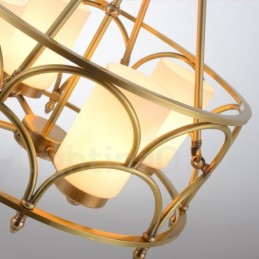 4-flammige Retro-Pendelleuchte aus rustikalem Messing mit Glasschirm