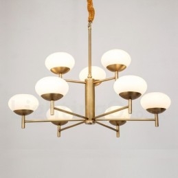 9-flammige Retro-Pendelleuchte aus rustikalem Messing mit Glasschirm