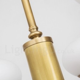 9-flammige Retro-Pendelleuchte aus rustikalem Messing mit Glasschirm