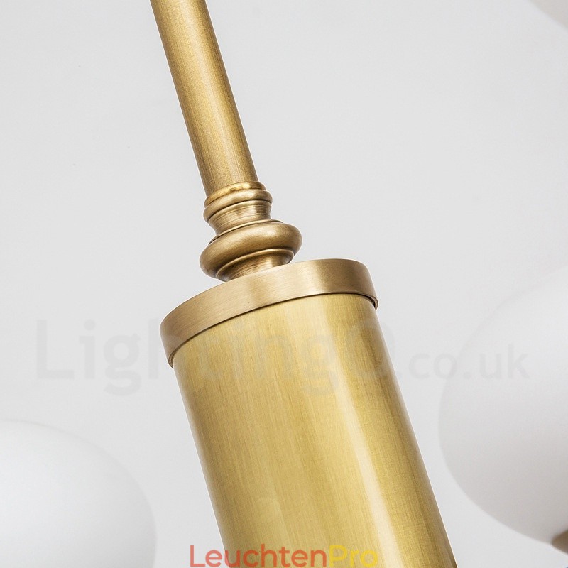 9-flammige Retro-Pendelleuchte aus rustikalem Messing mit Glasschirm