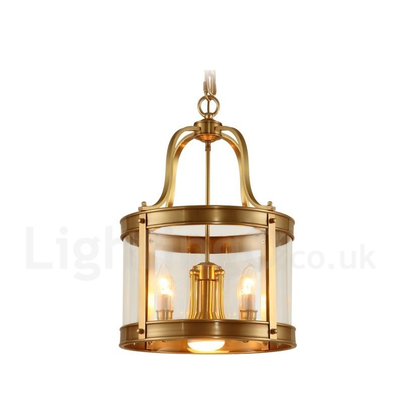 5-flammige Retro-Pendelleuchte aus rustikalem Messing mit Glasschirm