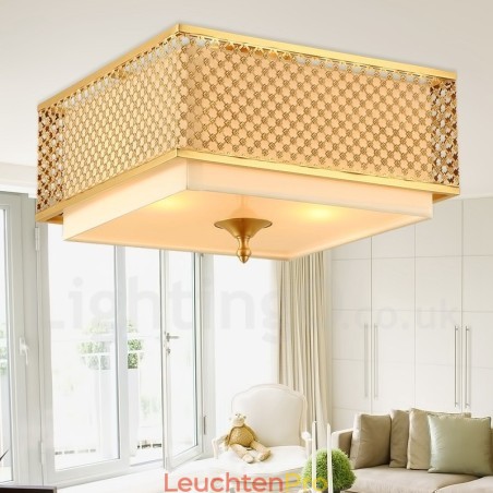 4-flammige Retro-Pendelleuchte aus rustikalem Messing mit Stoffschirm 4-flammige Retro-Pendelleuchte aus rustikalem Messing mit Stoffschirm