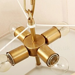4-flammige Trommel-Pendelleuchte im Retro-Stil, rustikal, luxuriös, Messing, Kronleuchter mit Stoffschirm