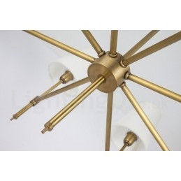 6-flammige Retro-Pendelleuchte aus rustikalem Messing mit Stoffschirm