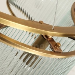 6-flammige Retro-Pendelleuchte aus rustikalem Messing mit Glasschirm