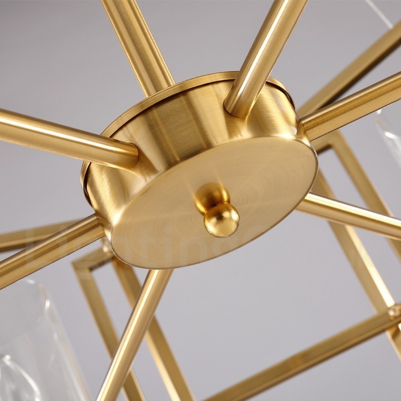 6-flammige Retro-Pendelleuchte aus rustikalem Messing mit Glasschirm