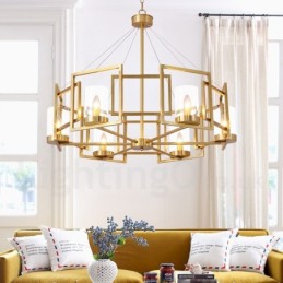 6-flammige Retro-Pendelleuchte aus rustikalem Messing mit Glasschirm