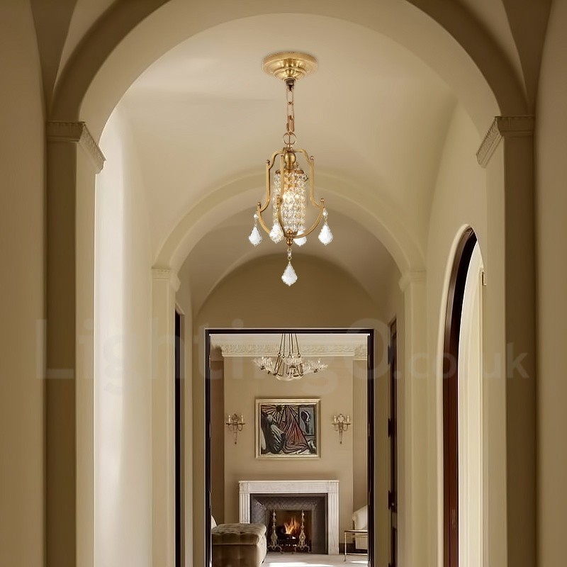 1 Licht Retro Rustikal Luxus Messing Pendelleuchte Kronleuchter mit Kristallschirm