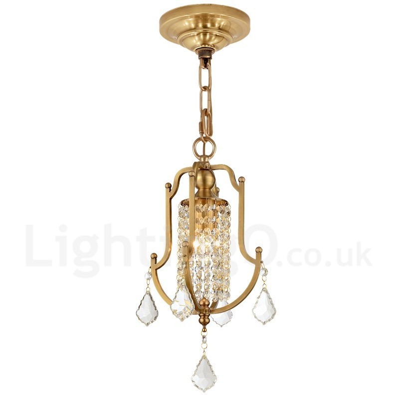 1 Licht Retro Rustikal Luxus Messing Pendelleuchte Kronleuchter mit Kristallschirm