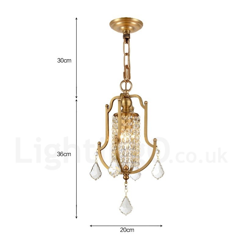 1 Licht Retro Rustikal Luxus Messing Pendelleuchte Kronleuchter mit Kristallschirm