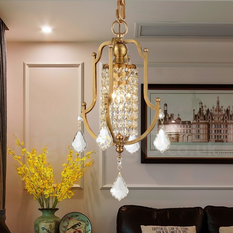 1 Licht Retro Rustikal Luxus Messing Pendelleuchte Kronleuchter mit Kristallschirm