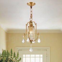 1 Licht Retro Rustikal Luxus Messing Pendelleuchte Kronleuchter mit Kristallschirm