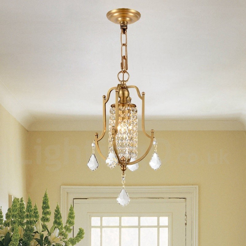 1 Licht Retro Rustikal Luxus Messing Pendelleuchte Kronleuchter mit Kristallschirm