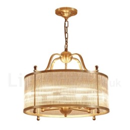5-flammige Retro-Pendelleuchte aus rustikalem Messing mit Glasschirm