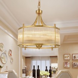 5-flammige Retro-Pendelleuchte aus rustikalem Messing mit Glasschirm
