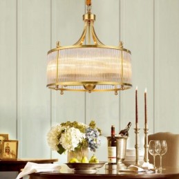 5-flammige Retro-Pendelleuchte aus rustikalem Messing mit Glasschirm