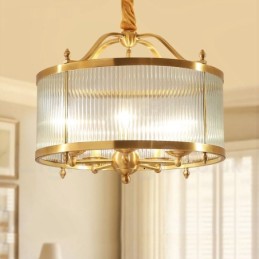 5-flammige Retro-Pendelleuchte aus rustikalem Messing mit Glasschirm