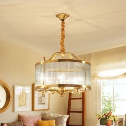 5-flammige Retro-Pendelleuchte aus rustikalem Messing mit Glasschirm