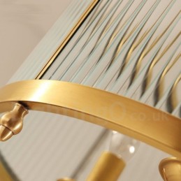5-flammige Retro-Pendelleuchte aus rustikalem Messing mit Glasschirm