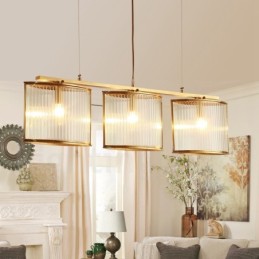 3-flammige Retro-Pendelleuchte aus rustikalem Messing mit Glasschirm