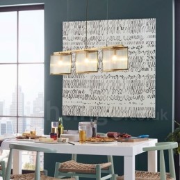 3-flammige Retro-Pendelleuchte aus rustikalem Messing mit Glasschirm