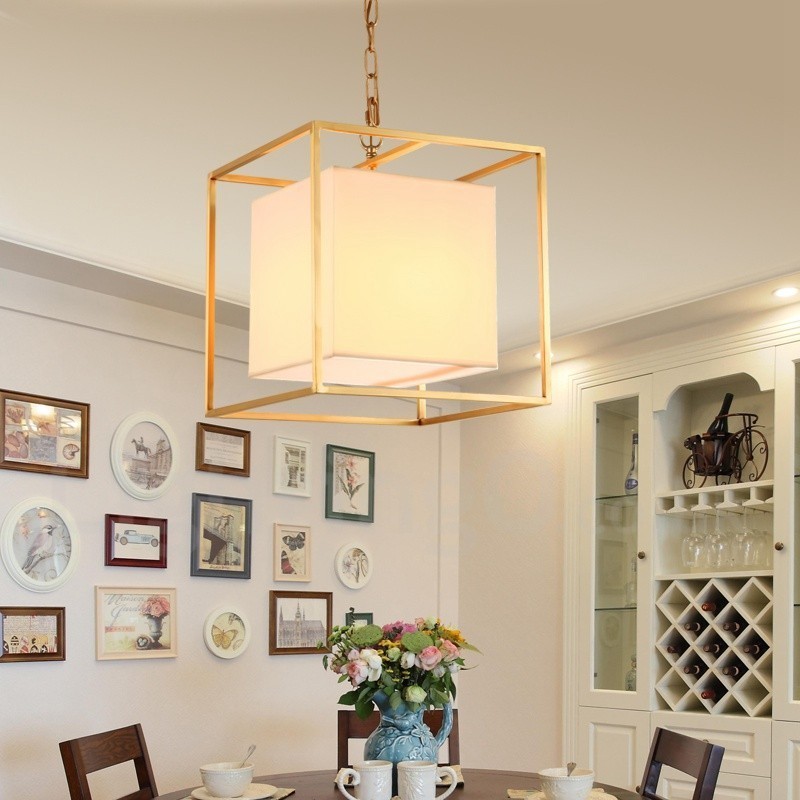 1 Licht Retro Rustikal Luxus Messing Pendelleuchte Kronleuchter mit Stoffschirm