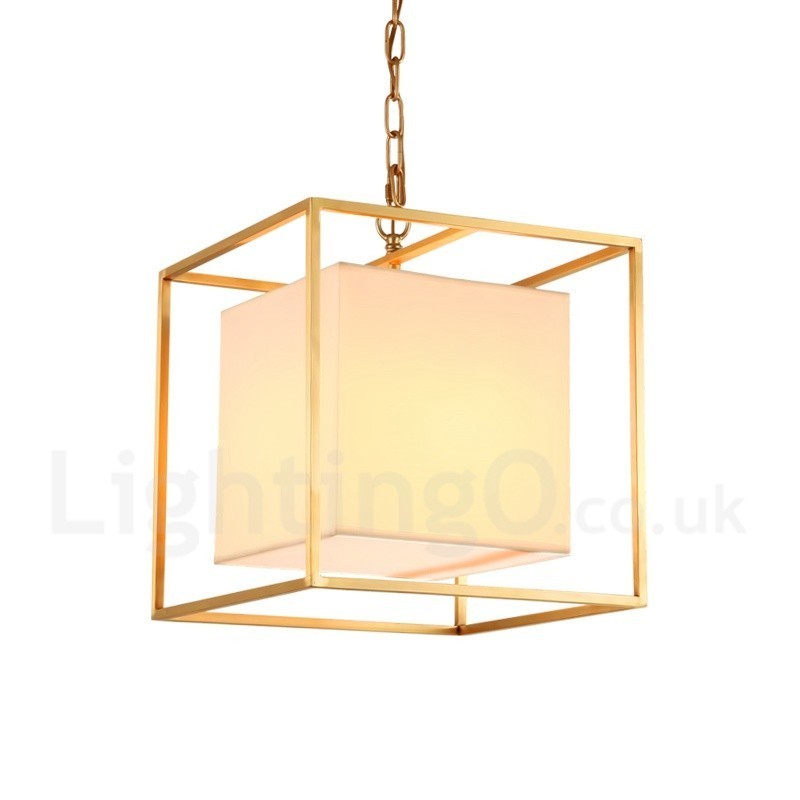 1 Licht Retro Rustikal Luxus Messing Pendelleuchte Kronleuchter mit Stoffschirm