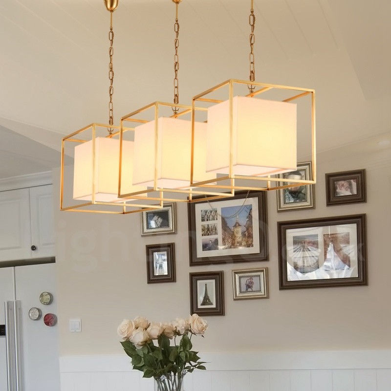 1 Licht Retro Rustikal Luxus Messing Pendelleuchte Kronleuchter mit Stoffschirm