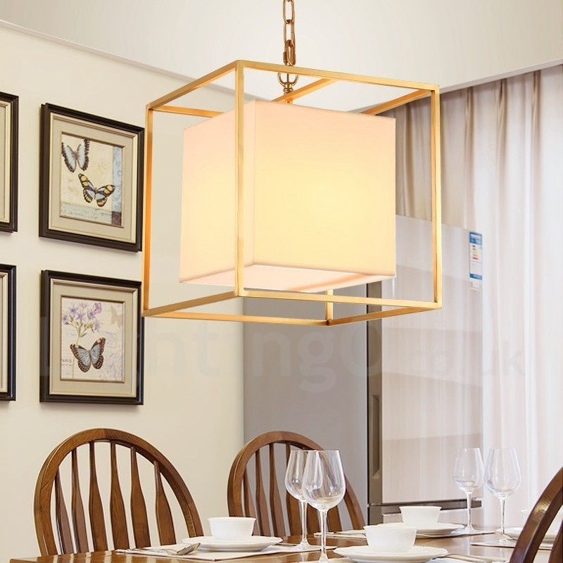1 Licht Retro Rustikal Luxus Messing Pendelleuchte Kronleuchter mit Stoffschirm
