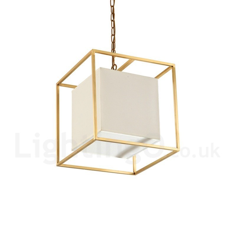 1 Licht Retro Rustikal Luxus Messing Pendelleuchte Kronleuchter mit Stoffschirm