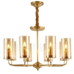 8-flammige Retro-Pendelleuchte aus rustikalem Messing mit Glasschirm