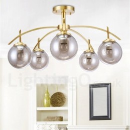 8-flammige Retro-Pendelleuchte aus rustikalem Messing mit Glasschirm